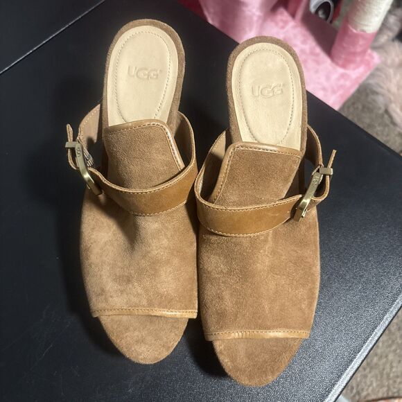 UGG Open Toe Mule Heel With Buckle - Women’s Size 8.5 - Brown Leather - Picture 2 of 6